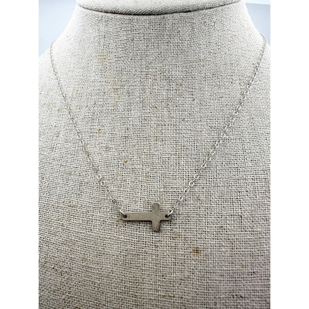 925 Sterling Silver Sideways Cross Necklace 16”